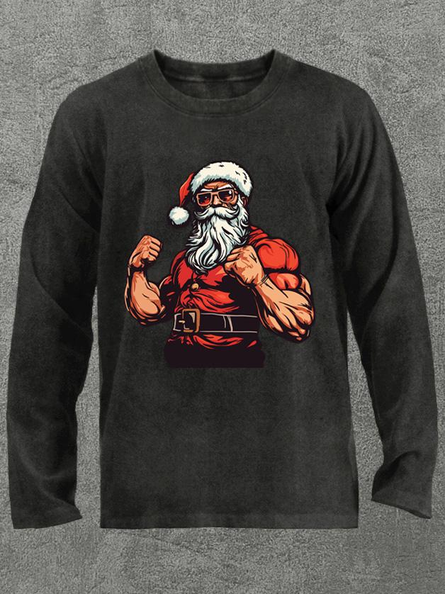 muscle santa claus Washed Gym Long Sleeve Shirt