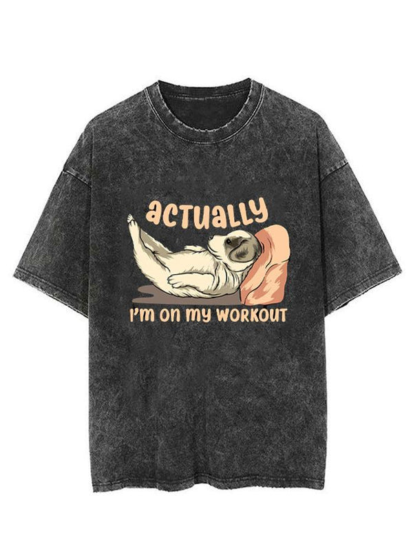 ACTUALLYI'M ON MY WORKOUT CUTE DOG  VINTAGE GYM SHIRT