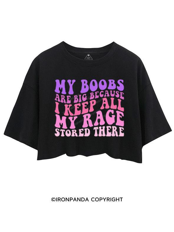 MY BOOBS ARE BIG I KEEP ALL MY RAGE STORED HERE CROP TOPS