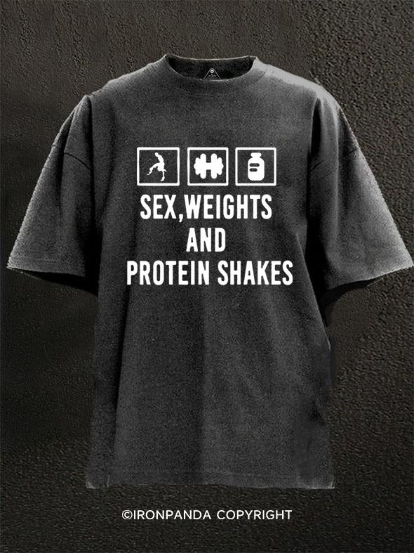 sex, weights and protein Washed Gym Shirt