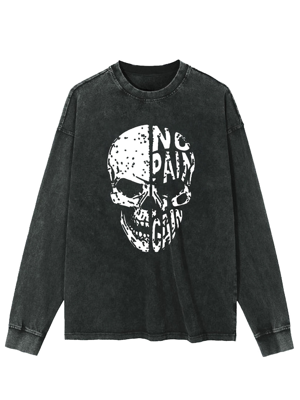 No pain No gain Skull Face WASHED LONG SLEEVE SHIRT