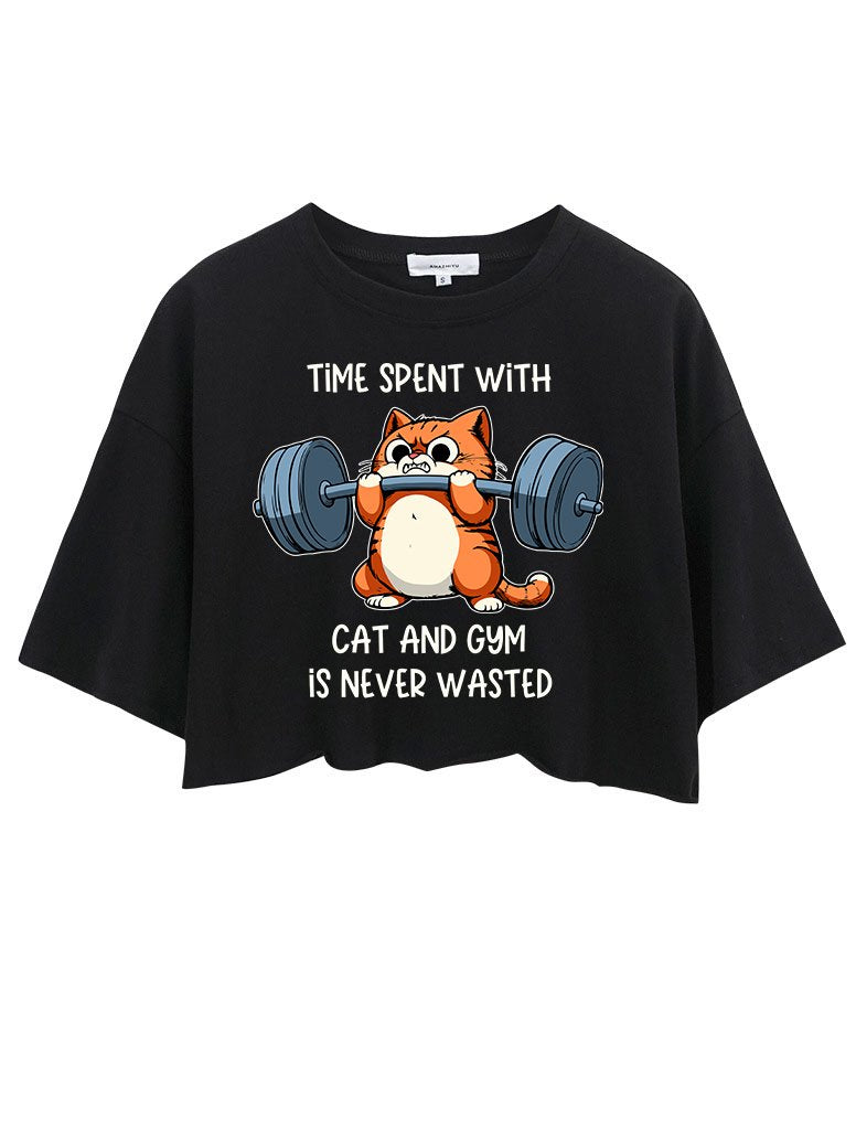 time spent with cat and gym is never wasted Crop Tops