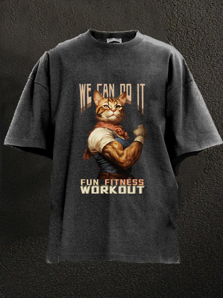 we can do it cat Washed Gym Shirt