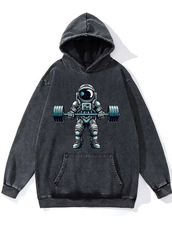 barbell weightlifting astronaut Washed Gym Hoodie