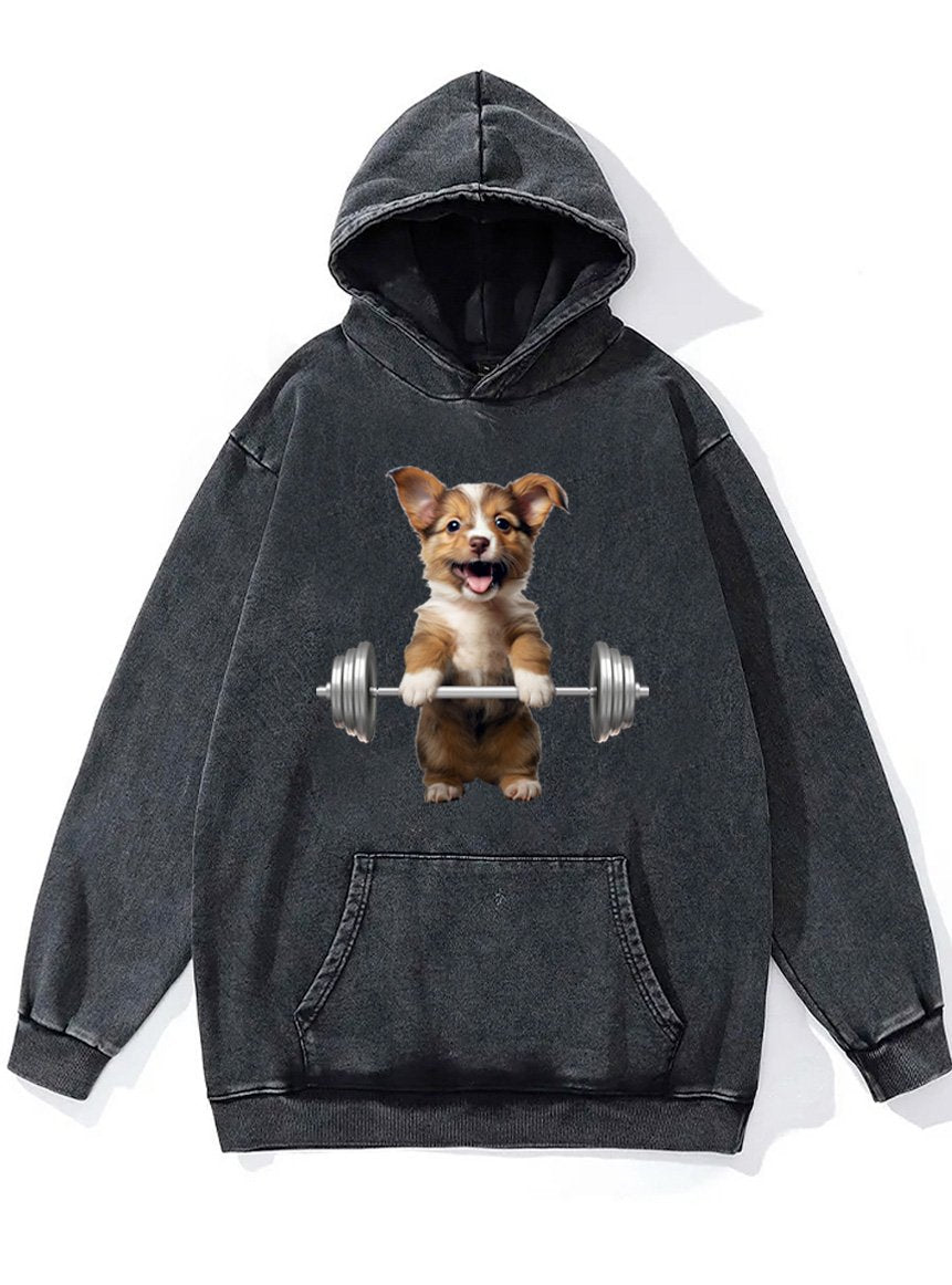 weightlifting dog Washed Gym Hoodie