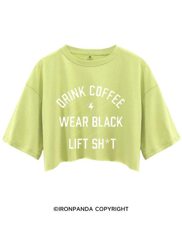 DRINK COFFEE WEAR BLACK CROP TOPS