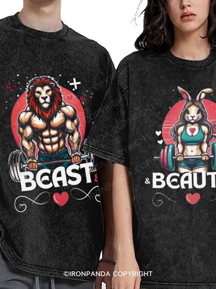 Beast & Bunny Washed Matching Couple Gym Shirt