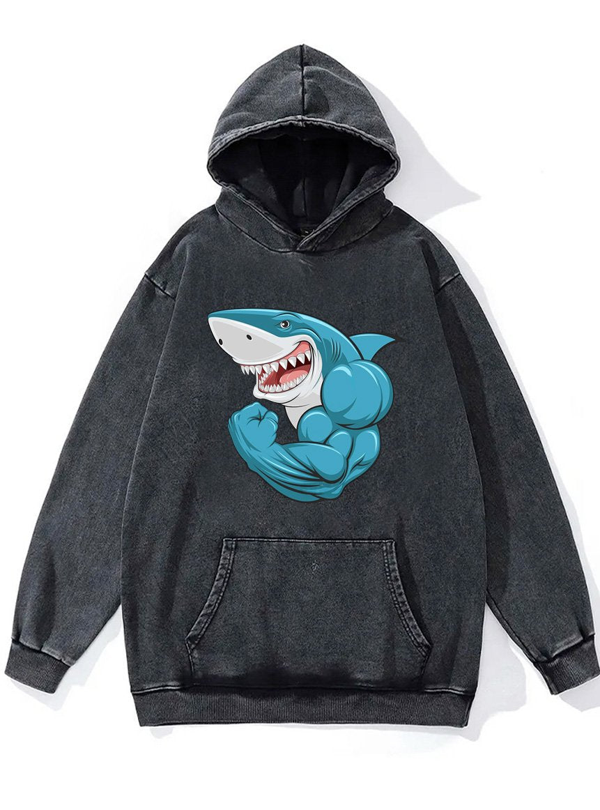 muscular shark Washed Gym Hoodie
