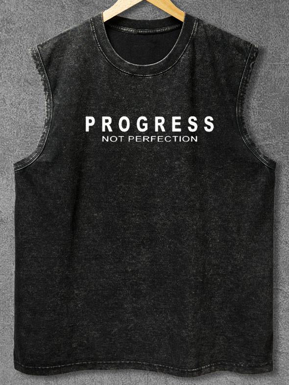 PROGRESS NOT PERFECTION Washed Gym Tank