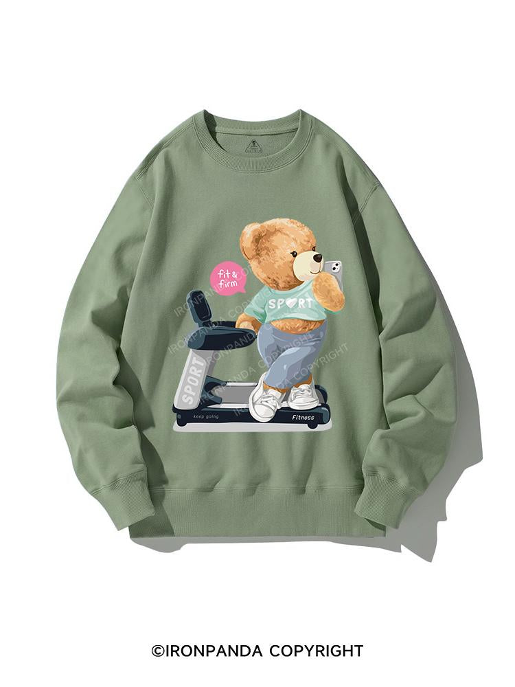 bear doll selfie on treadmill CREWNECK Sweatshirt