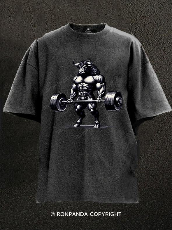 barbell Weightlifting tauren Washed Gym Shirt