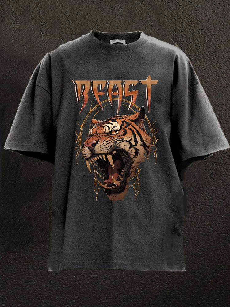 fierce tiger head Washed Gym Shirt