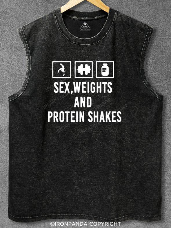 sex, weights and protein Washed Gym Tank