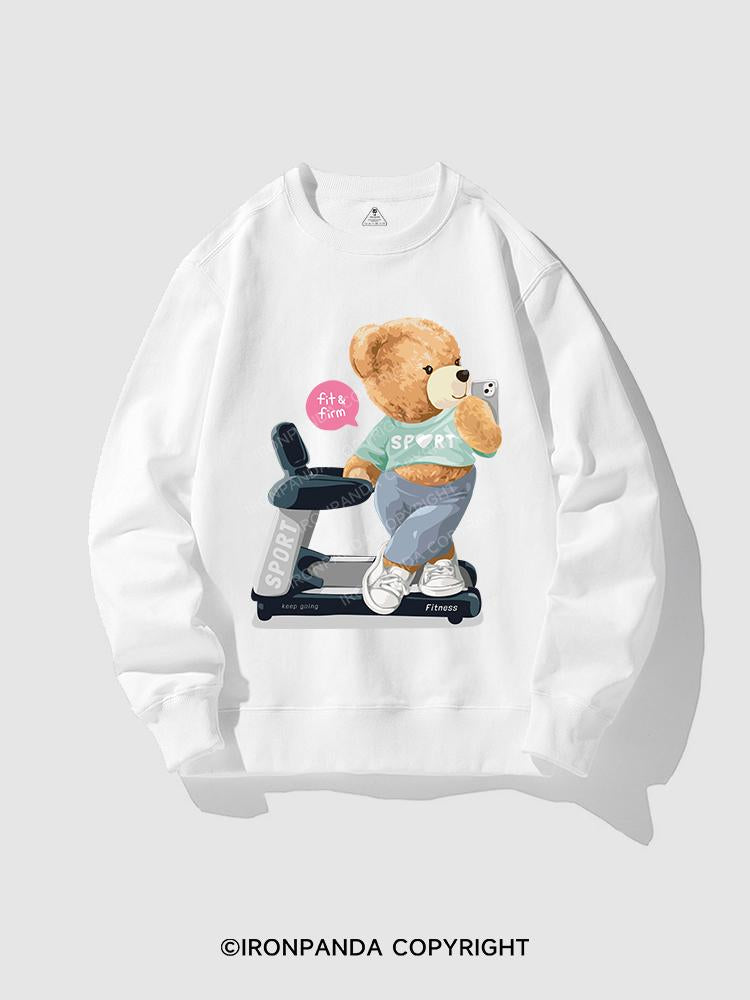 bear doll selfie on treadmill CREWNECK Sweatshirt