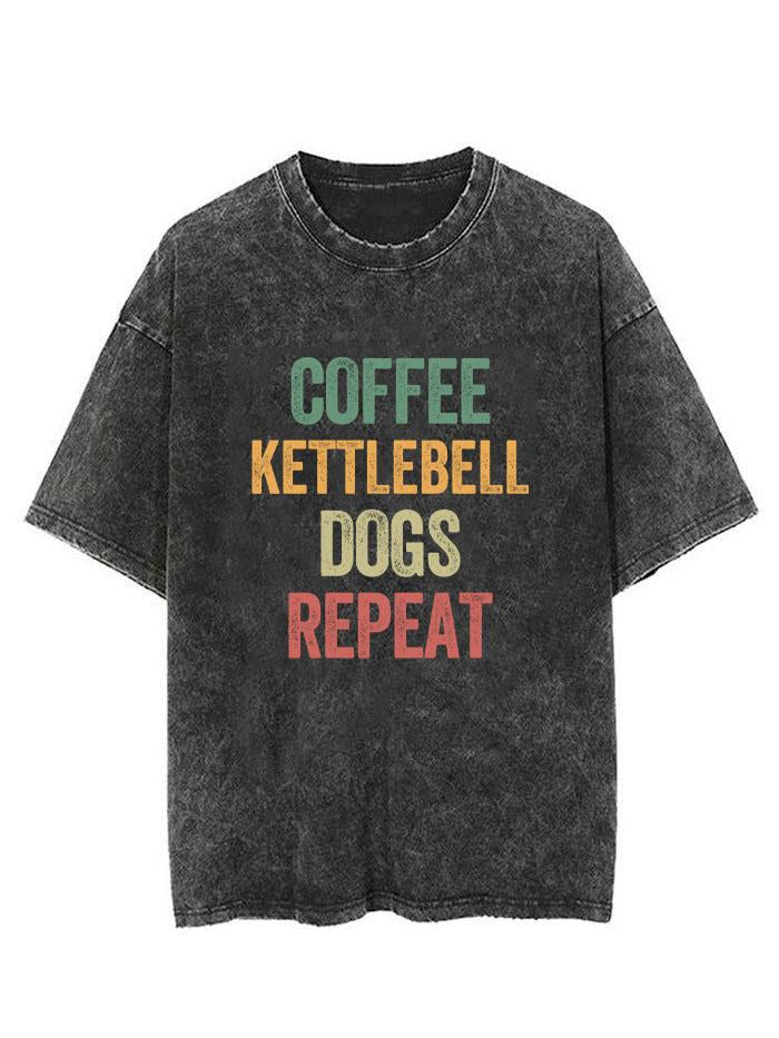Coffee Kettlebell Dogs Repeat Vintage Gym Shirt