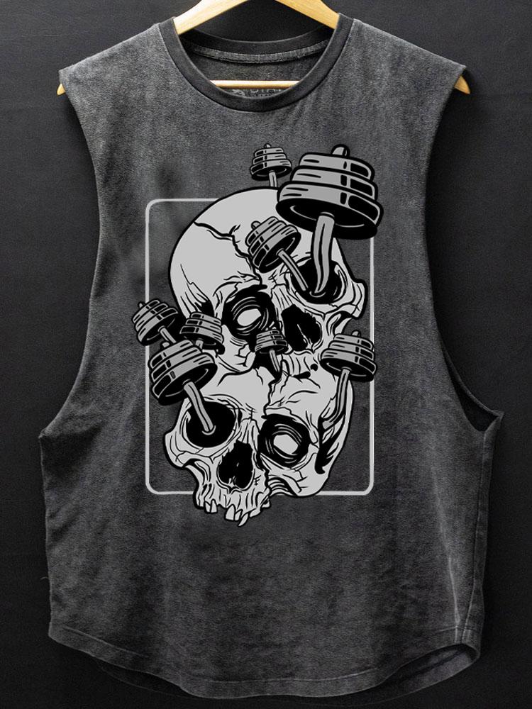 gym junkie barbell skull SCOOP BOTTOM COTTON TANK