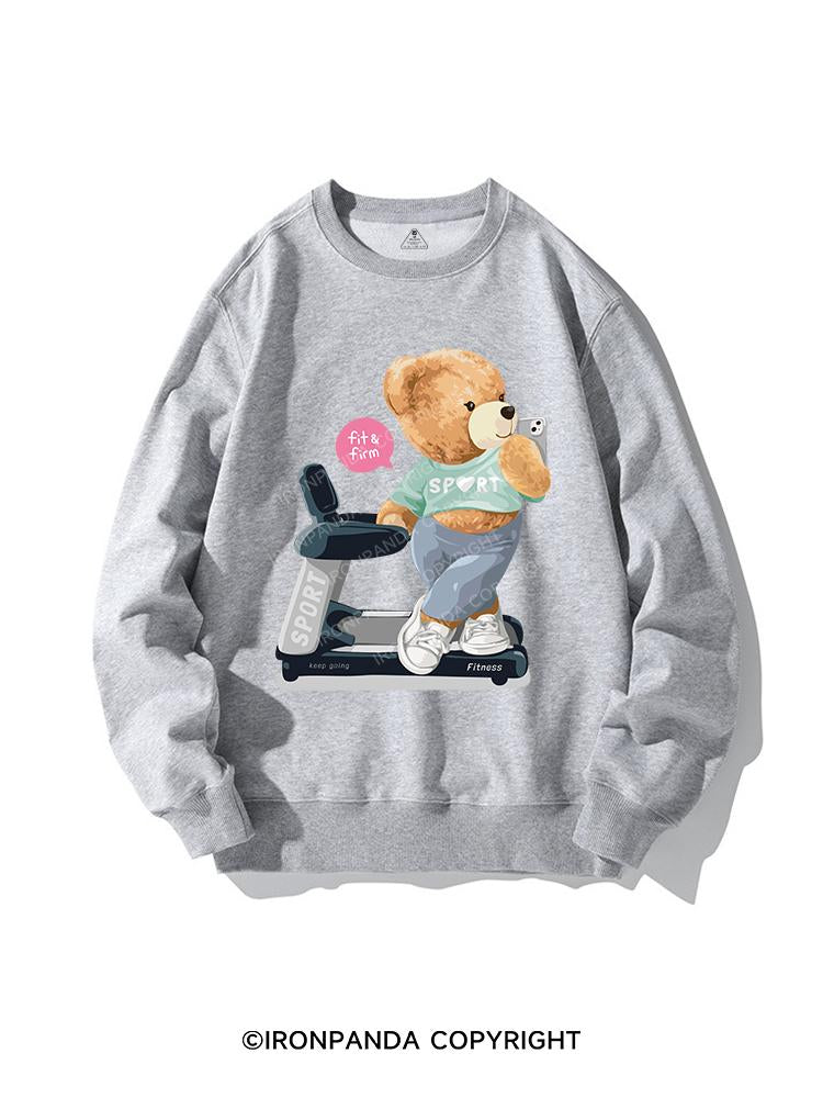 bear doll selfie on treadmill CREWNECK Sweatshirt