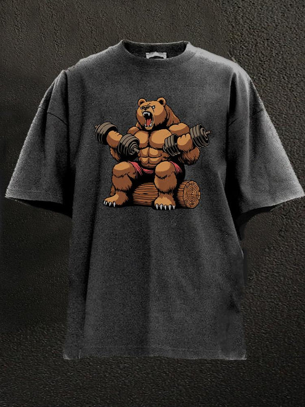 lift heavy bear Washed Gym Shirt