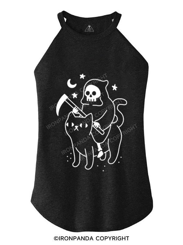 GRIM REAPER RIDING A CAT TRI ROCKER COTTON TANK