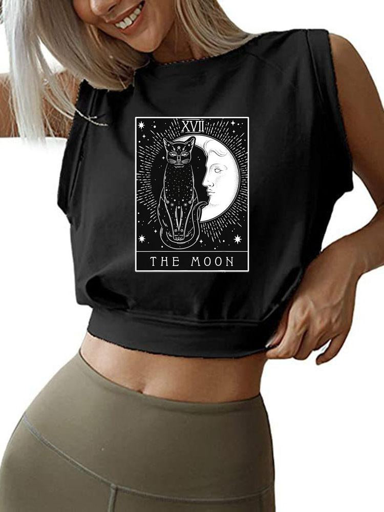 THE MOON TAROT CARD SLEEVELESS CROP TOPS