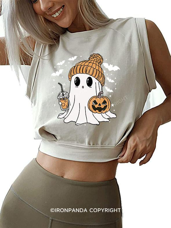 GHOST WITH ICED COFFEE SLEEVELESS CROP TOPS