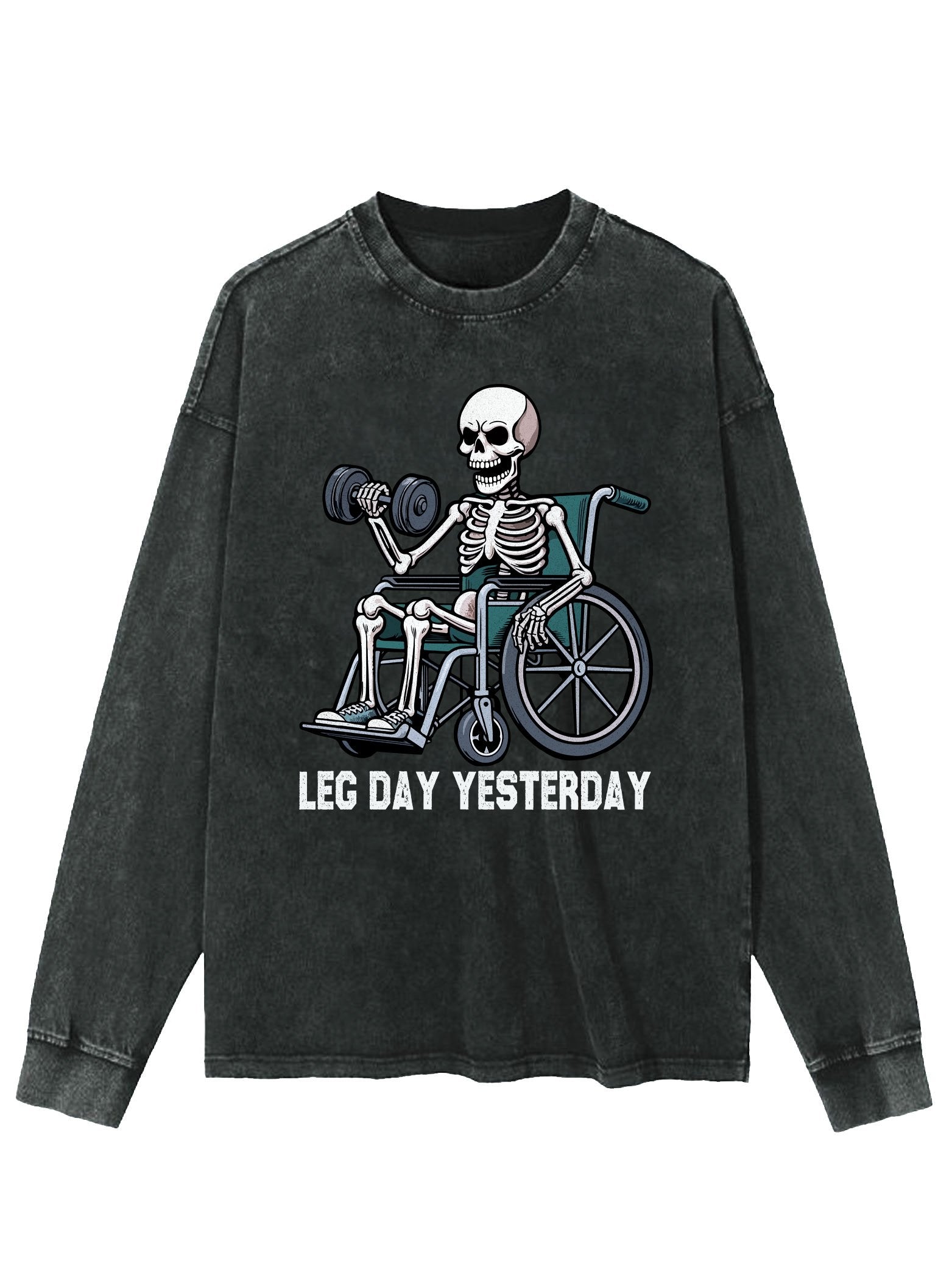 leg day yesterday skeleton WASHED LONG SLEEVE SHIRT