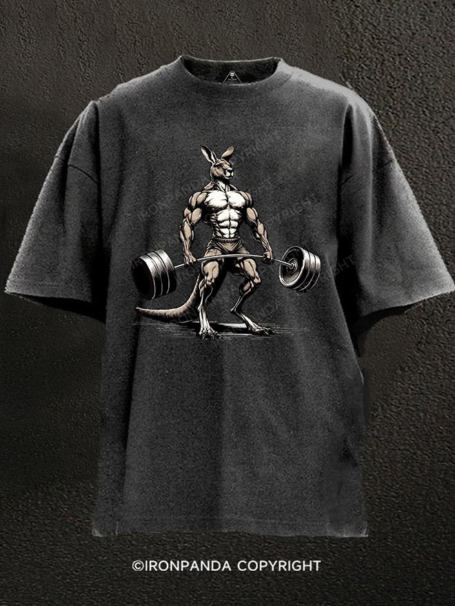 barbell Weightlifting kangaroo Washed Gym Shirt