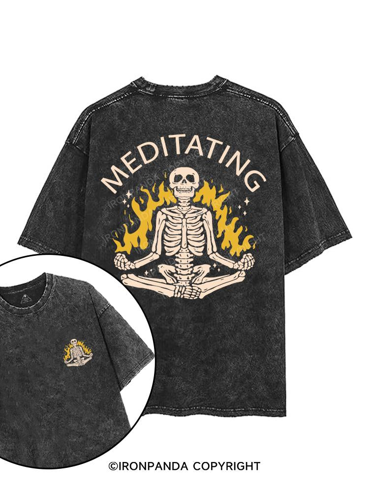 MEDITATING SKELETON printed Gym Shirt