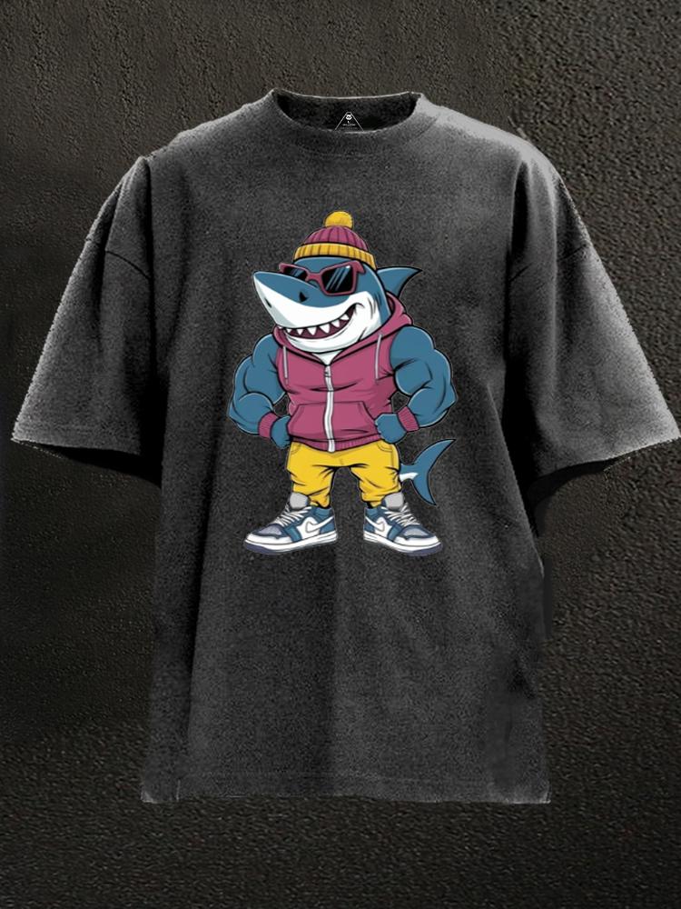 Muscular Shark Washed Gym Shirt