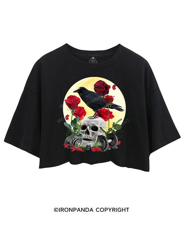 CROW ROSES SKELETON CROP TOPS
