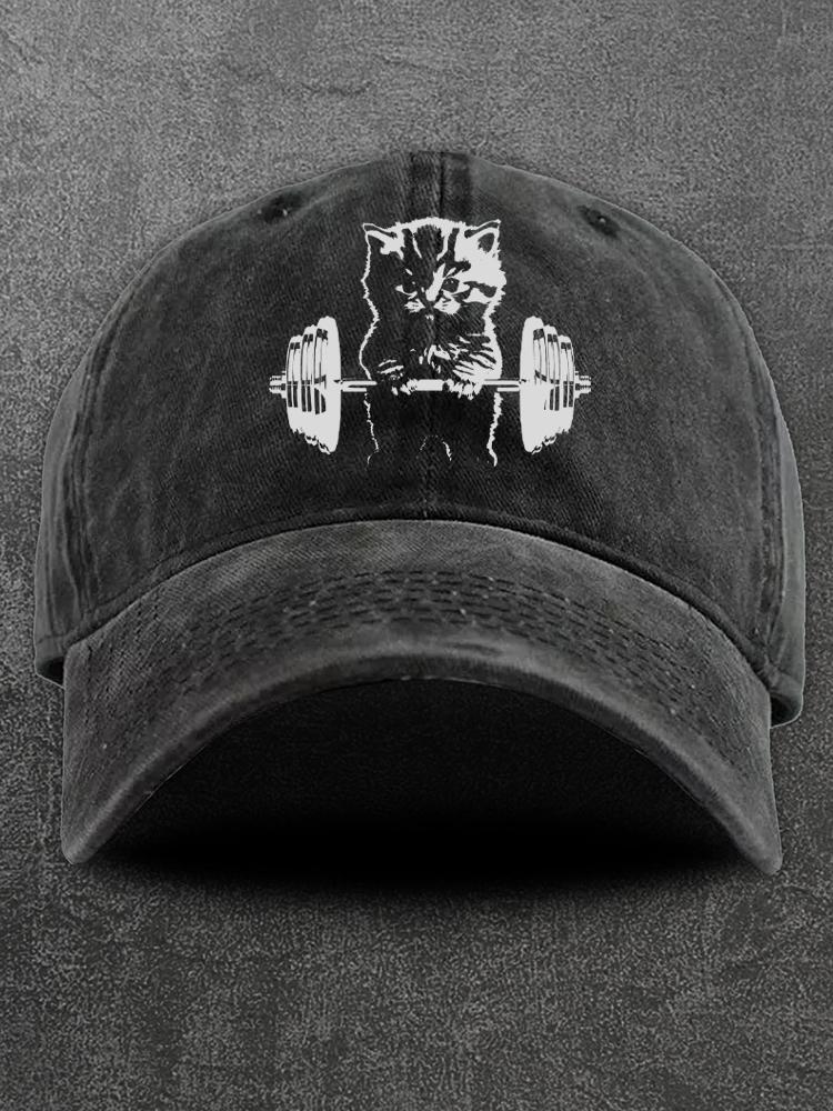 Weightlifting Cat Washed Gym Cap