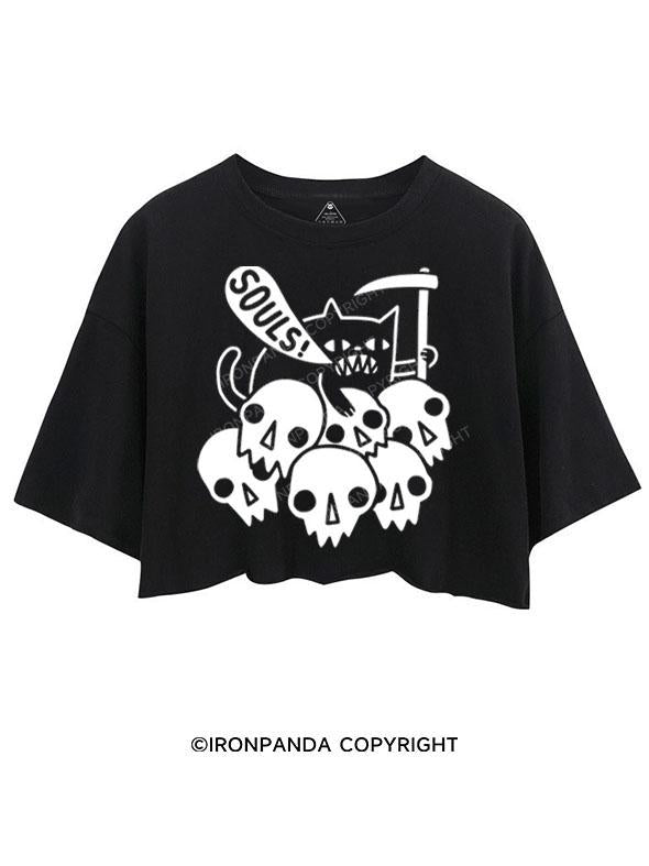 SOULS！CAT AND SKELETON CROP TOPS