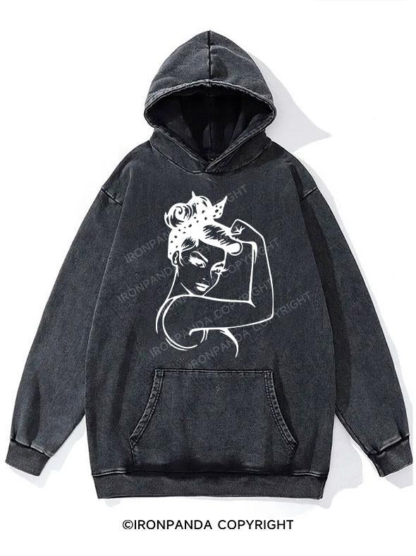 Power Woman With Muscles WASHED GYM HOODIE