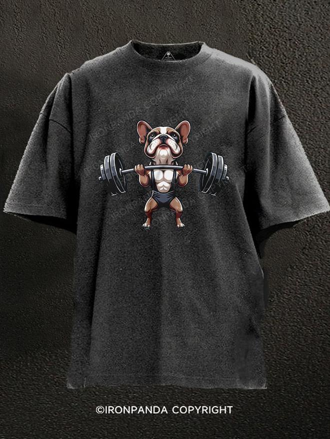 French Bulldog Weightlifting Washed Gym Shirt