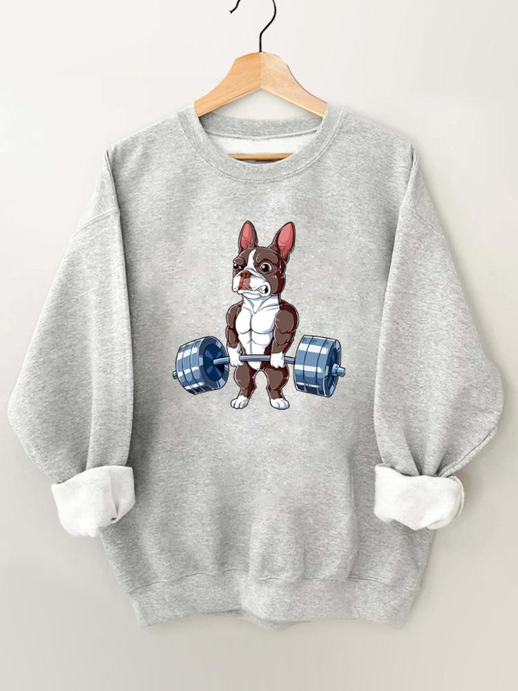Weightlifting Brown Boston Terrier Vintage Gym Sweatshirt