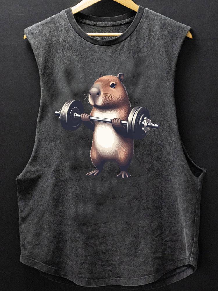 barbell weightlifting capybara SCOOP BOTTOM COTTON TANK