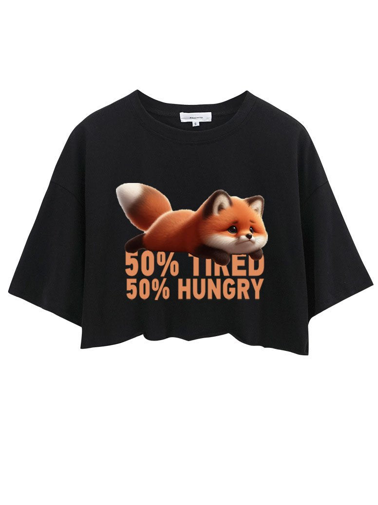 FOX 50% HUNGRY 50% TIRED CROP TOPS