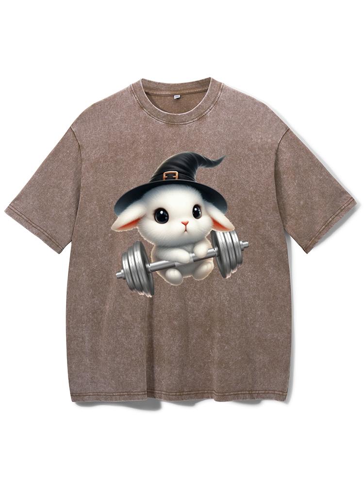 WITCH RABBIT LIFTING Washed Gym Shirt
