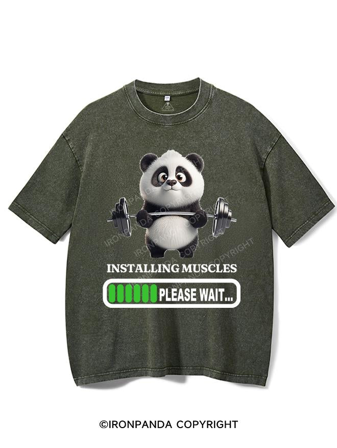 PANDA INSTALLING MUSCLES PLEASE WAIT VINTAGE GYM SHIRT