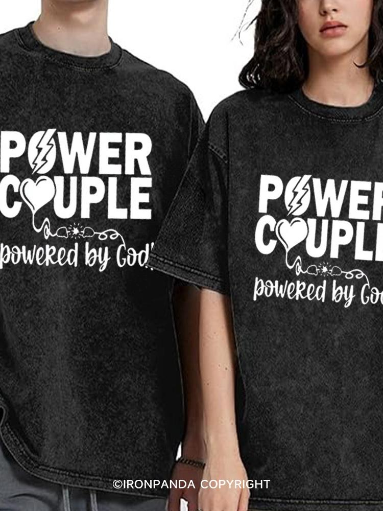 Power Couple Washed Matching Couple Gym Shirt