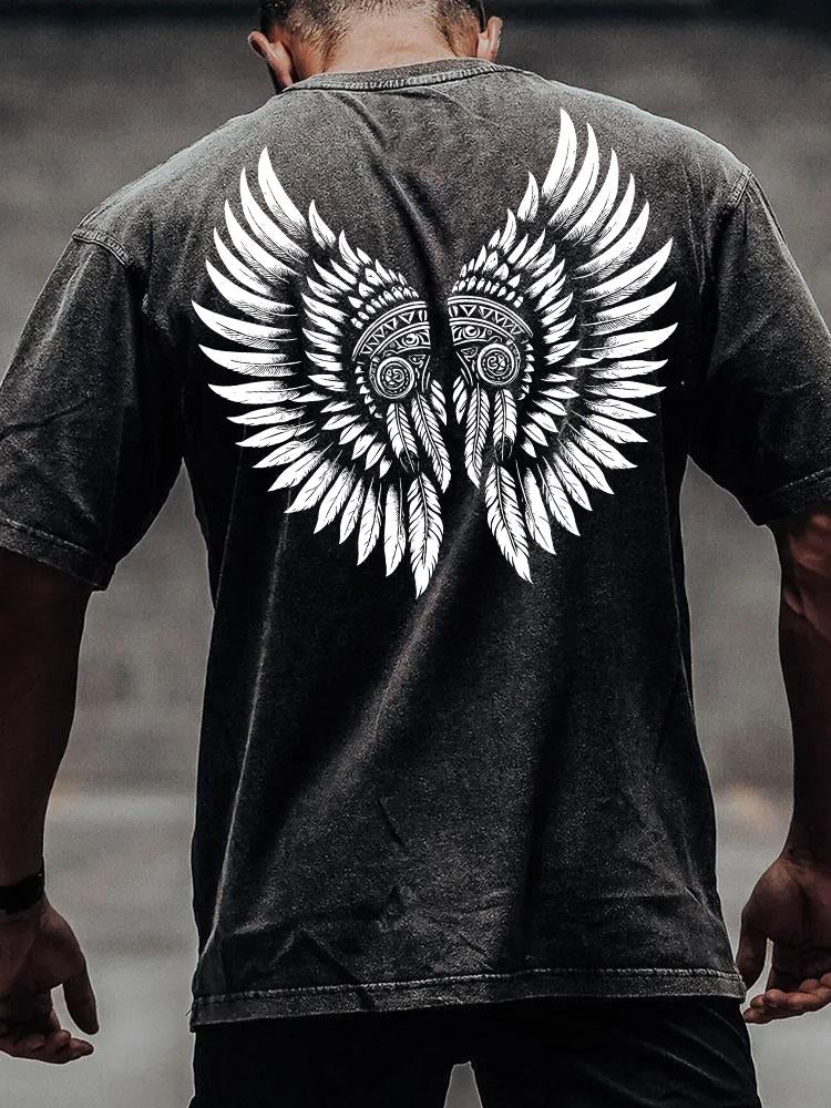 Indian wing back printed Washed Gym Shirt