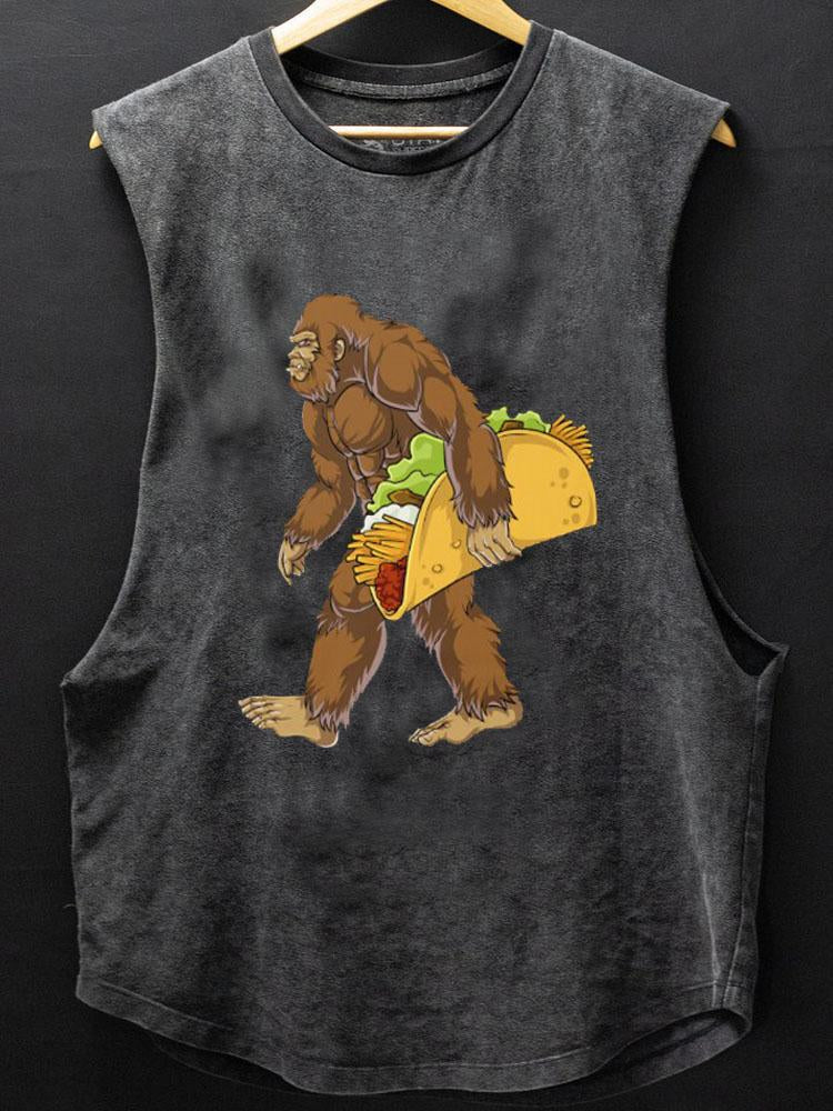 Bigfoot Sasquatch Carrying Taco SCOOP BOTTOM COTTON TANK