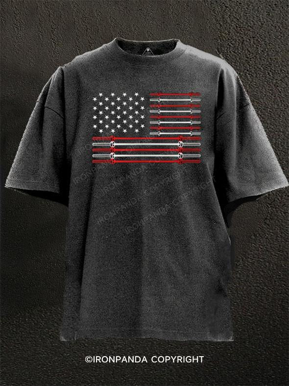 Us Flag Barbells  Washed Gym Shirt