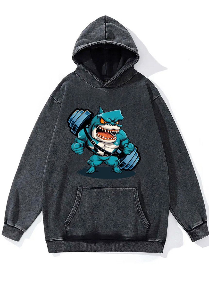 shark and dumbbell Washed Gym Hoodie