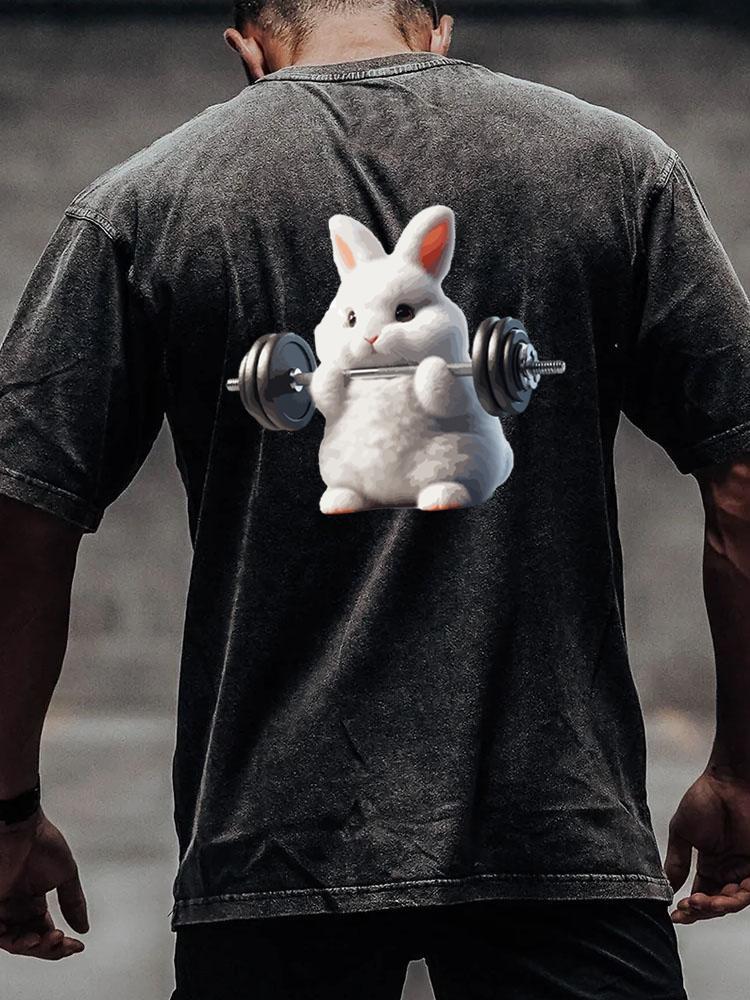 weightlifting rabbit back printed Washed Gym Shirt