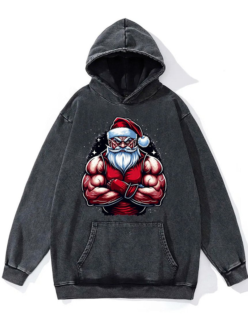 muscle santa claus Washed Gym Hoodie