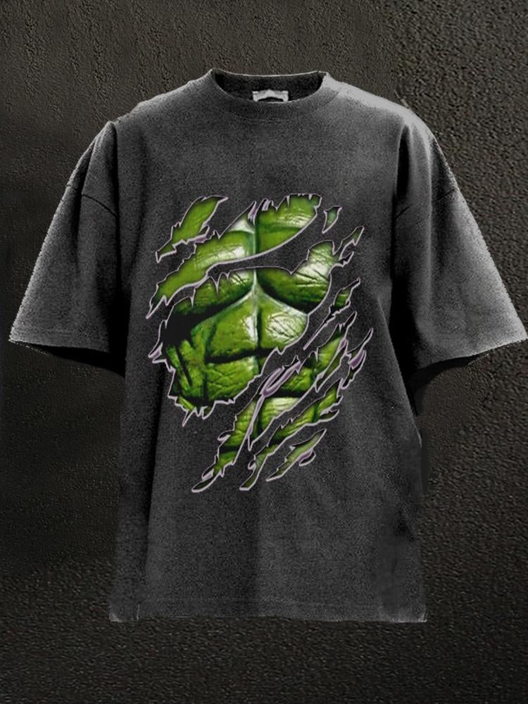 Green Abs Washed Gym Shirt