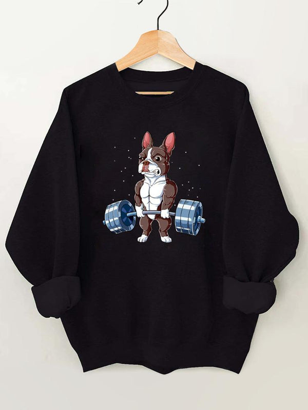 Weightlifting Brown Boston Terrier Vintage Gym Sweatshirt