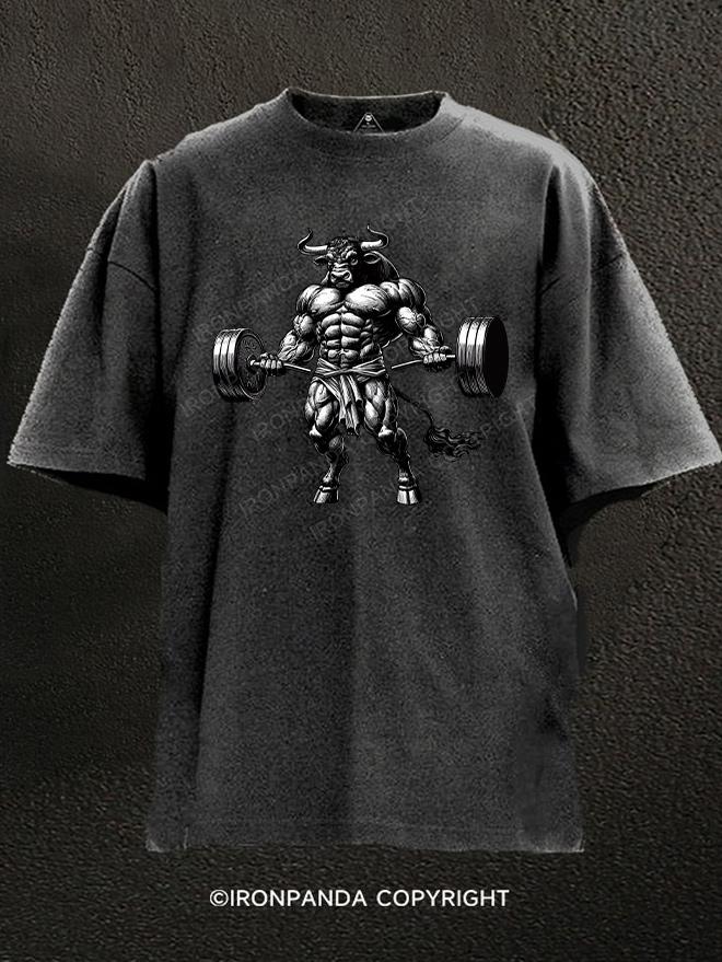 barbell Weightlifting tauren Washed Gym Shirt