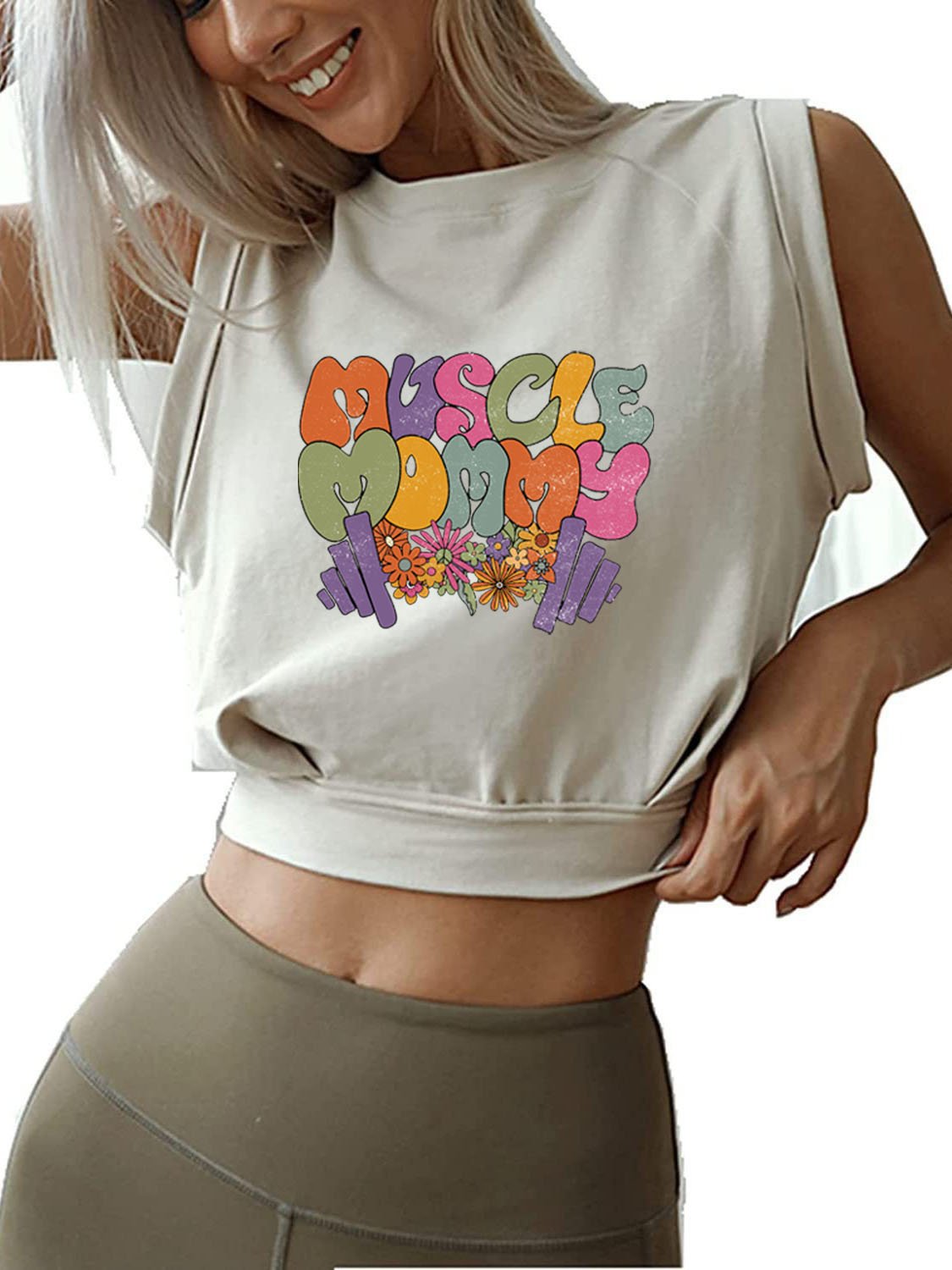 MUSCLE MOMMY SLEEVELESS CROP TOPS
